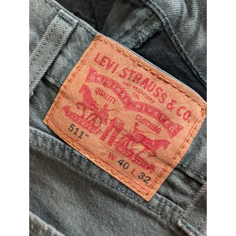 Levis 511 Slim Fit Jeans Mens 40x29 Sage Green Raw Hem WaterLess Denim